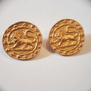 Lion Medallion Earrings Rare Anne Klein Vintage